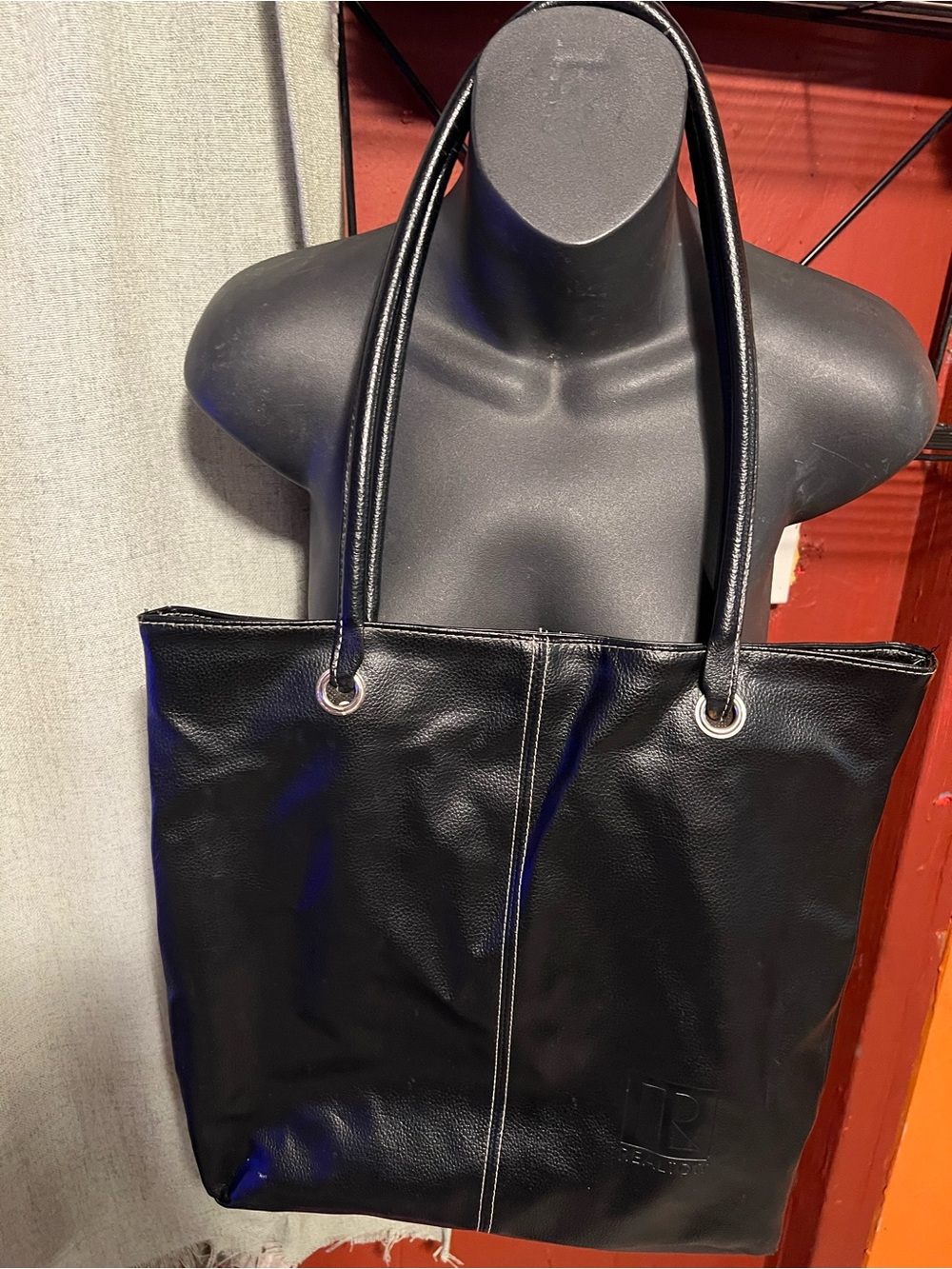 Black Leather Tote with Subtle Embossed Logo